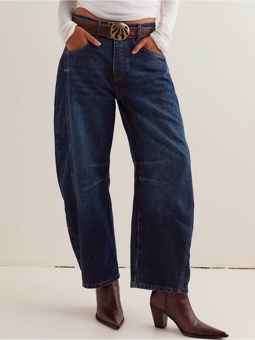 Free People Dark Blue Wide Leg High-Rise Jeans